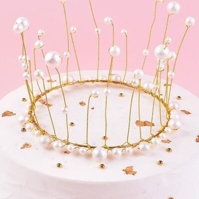 White Pearl Crown Cake Topper