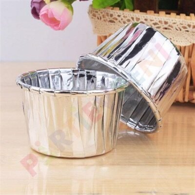 Imported Aluminium cup cake Liner 50 pcs pck - Silver