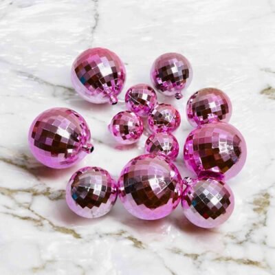 Disco Ball Cake Toppers – Pink Mirror Ball Cake Decoration 12 PCS