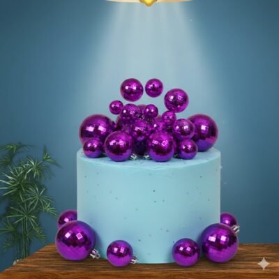 Disco Ball Cake Toppers – Purple Mirror Ball Cake Decoration 12 PCS