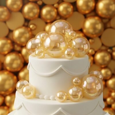 Transparent Bubble Balls Golden Cake Toppers Mini Balloon Cake Topper /Crystal clear 12 pc pck