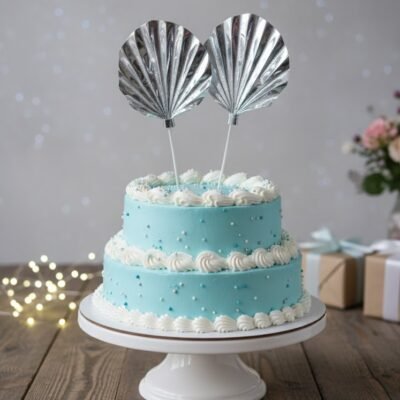 Paper Palm Leaf Artificial Cake Topper/Topper For Cake Deco silver